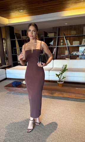 Vestido Midi Marrom Carolla