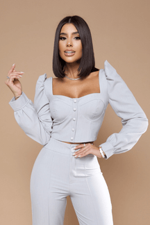 Cropped Manga Longa Bufante Alfaiataria Two Way Paula