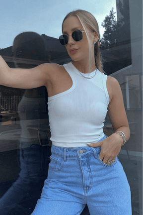 Blusa Cropped Regata Assimétrica Basic Slim Canelado Power Diana